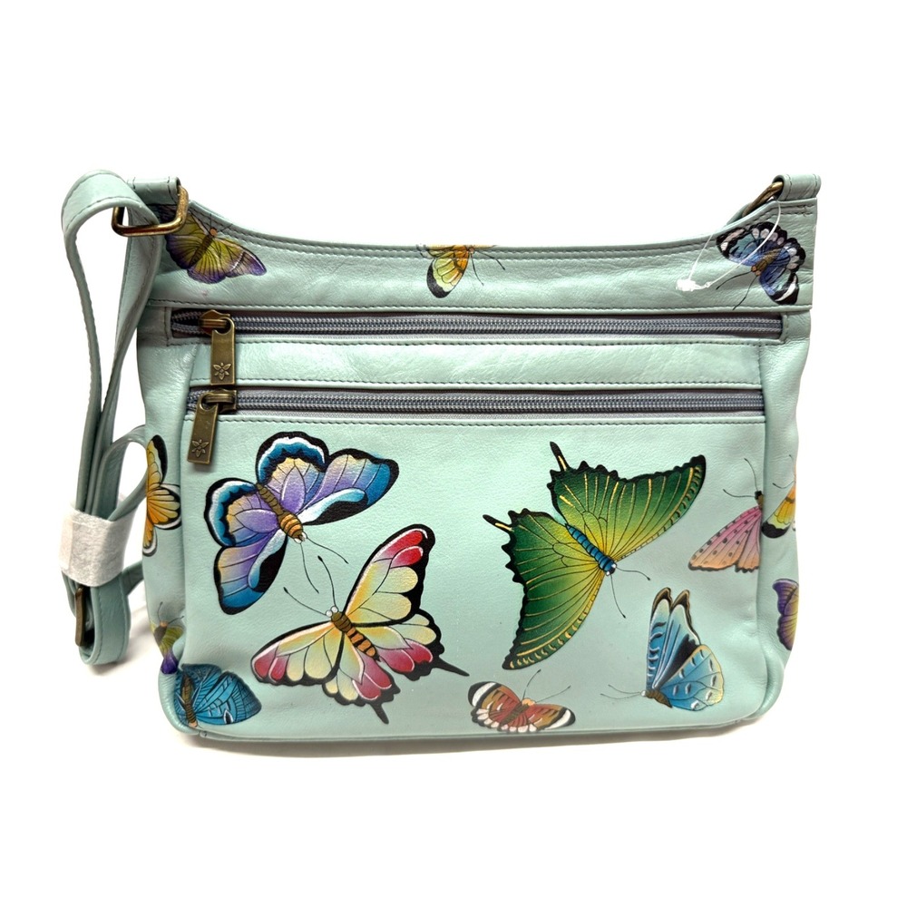 Anuschka "BUTTERFLY HEAVEN" GREEN Hand Painted Leather purse bag NEW!